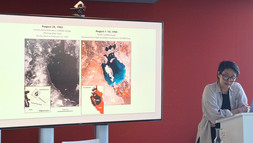 Before and after images showing the shrinking Aral Sea